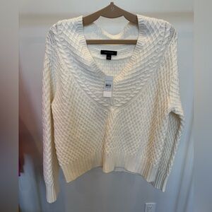 Ann Taylor Cream V-Neck Sweater